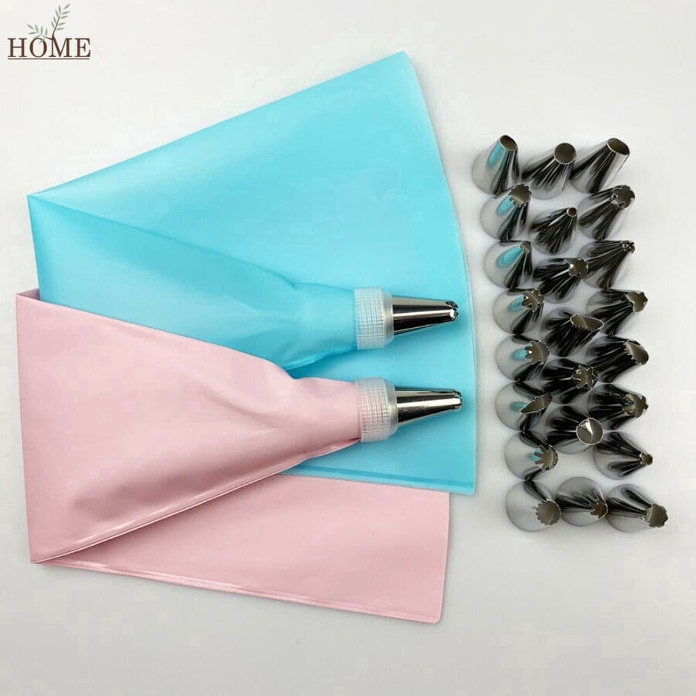 Imagem da oferta 24 PÇS Azul/Rosa Conjunto de Saco de Confeiteira de Silicone com Bico para Decoração com Creme / Confeitaria / Açúcar