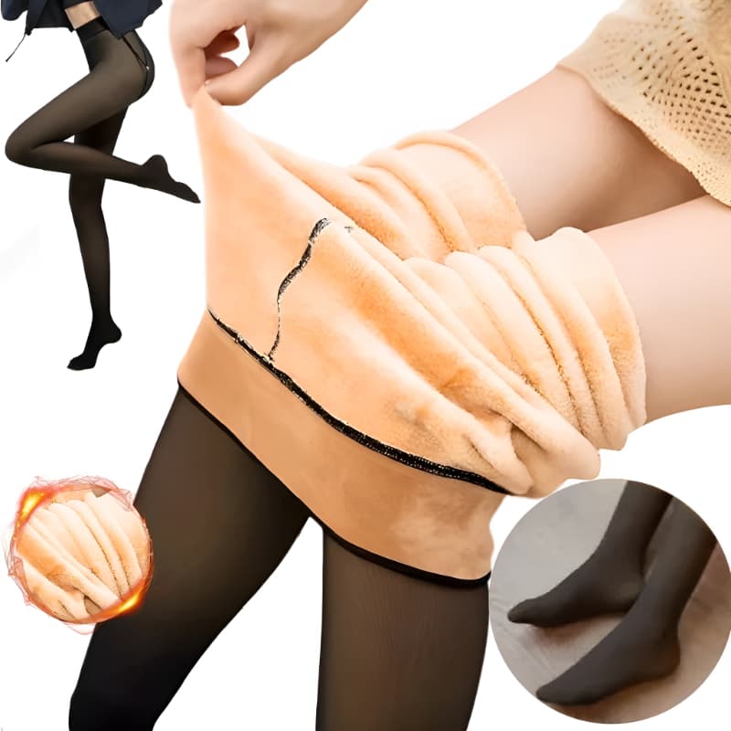 Imagem da oferta Meia-Calça Térmica Feminina Plus Size M-GG Forrada Peluciada Translúcida de Lã Super Elástica Slim Com Pé 240Gramas
