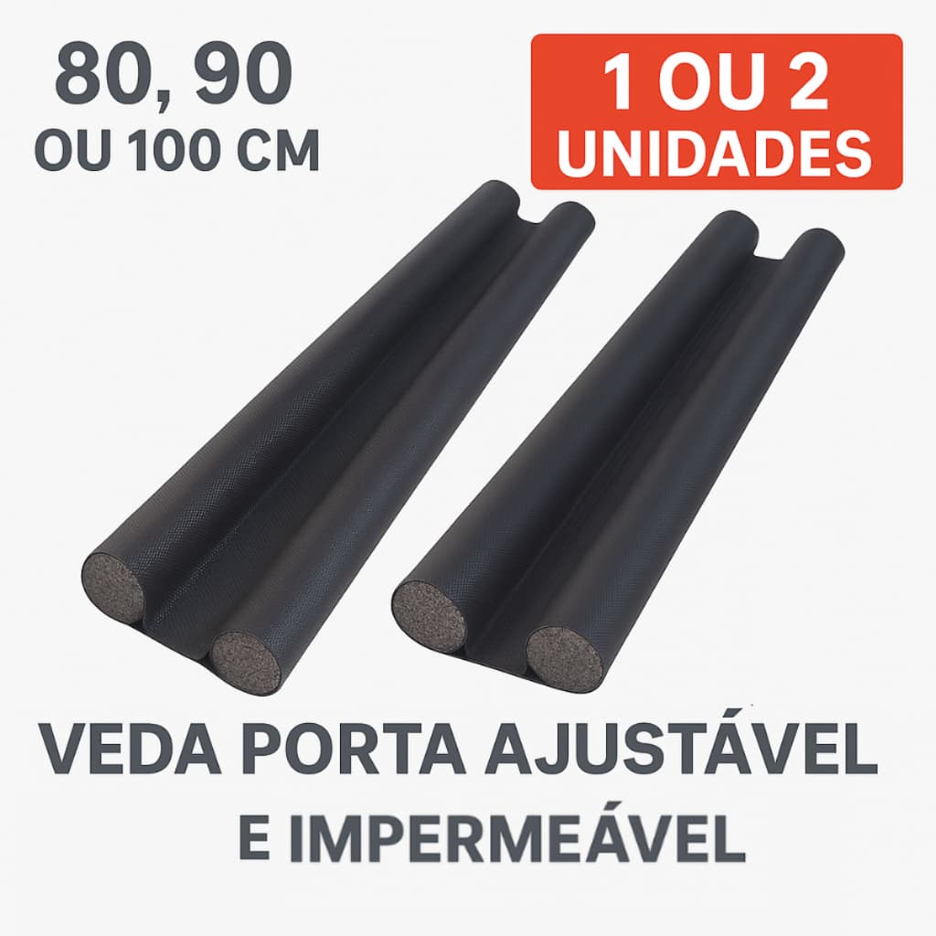 Imagem da oferta Kit 1 ou 2 Unidades de Veda Porta Ajustável Protetor Rolinho Impermeável 80cm 90cm 100cm