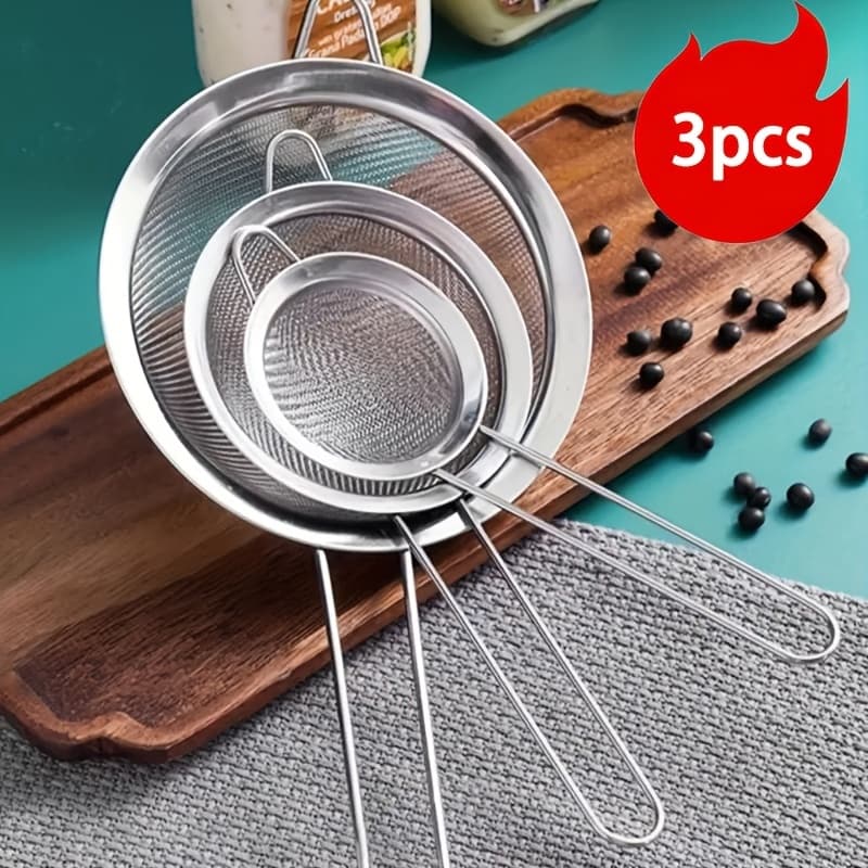 Imagem da oferta Kit 3 Peneira Coador De Peneiras Aço Inoxidável Para Cozinha Peneira De Cozinha