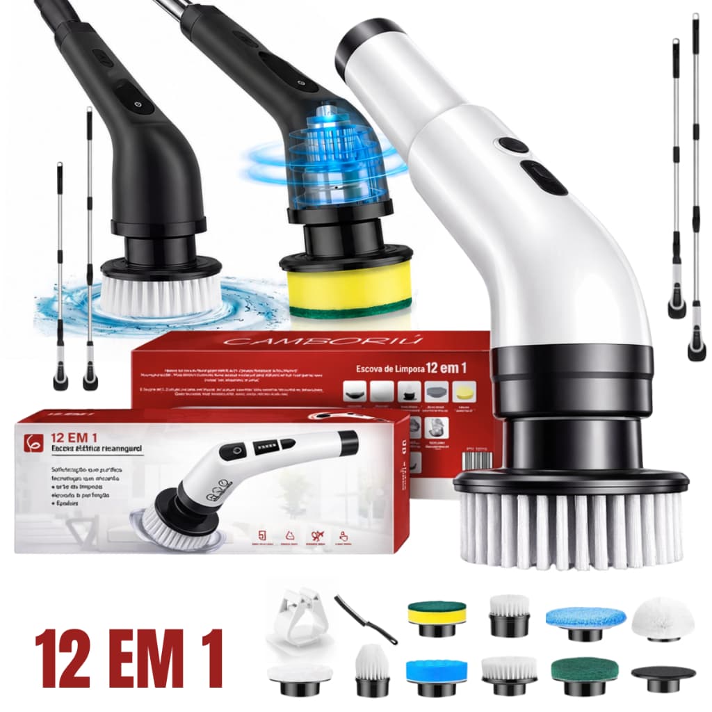 Imagem da oferta Escova Elétrica Limpeza Kit 12 em 1 Sem Fio Giratória Portátil