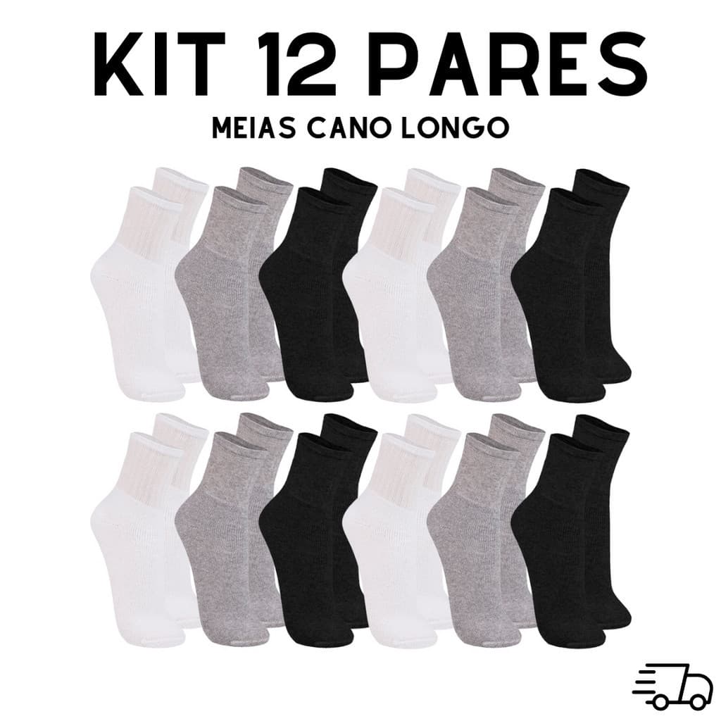 Imagem da oferta Kit 12 Pares de Meia Cano Alto