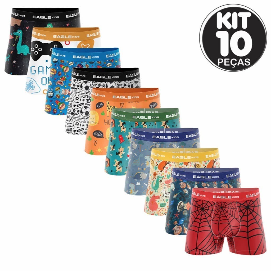 Imagem da oferta KIT C/ 10 CUECAS BOX BOXERS INFANTIL