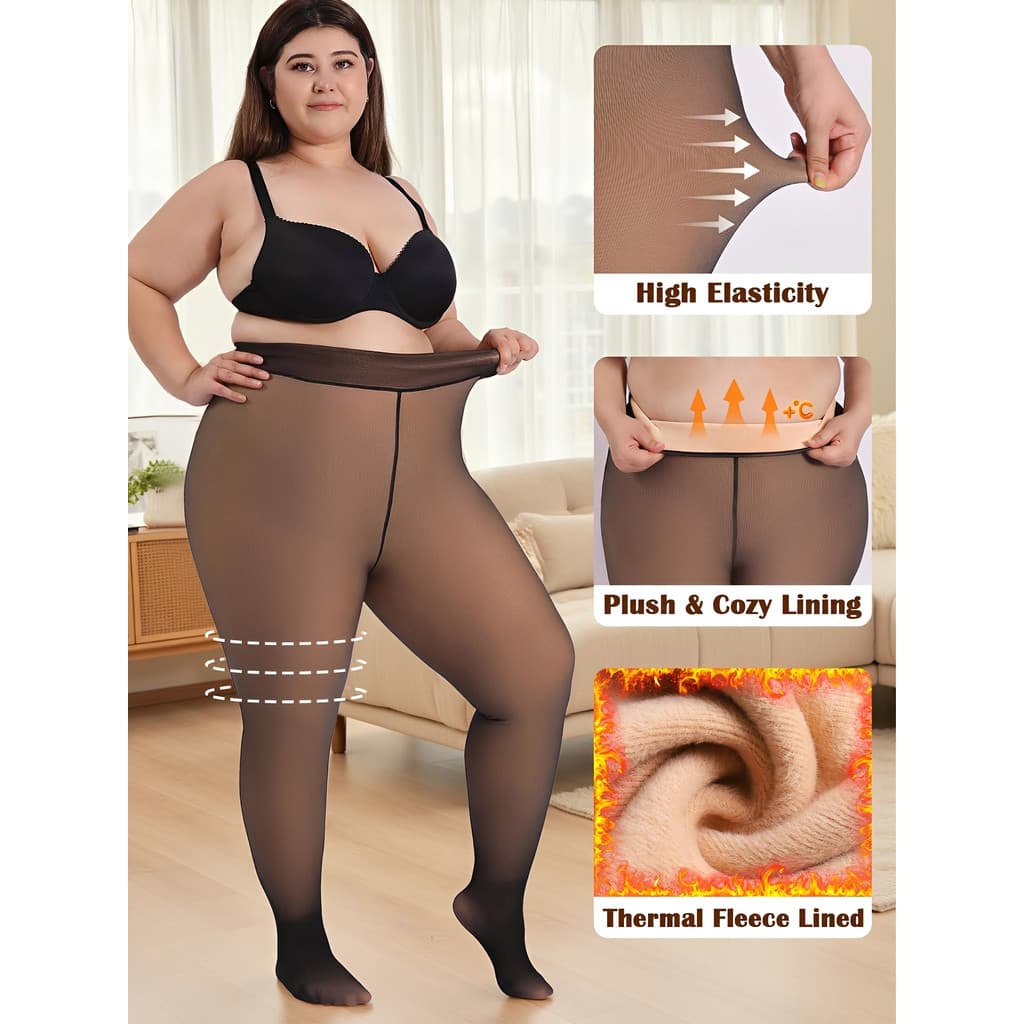 Imagem da oferta Meia Calça Feminina Plus Size Térmica Grossa Super Elástica Translucida Super Stretch De Inverna