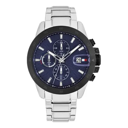 Imagem da oferta Relógio Masculino Tommy Hilfiger Th1792198 Silver Dylan Bezel Preto Azul Fundo Prateado