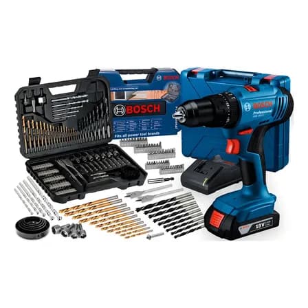 Imagem da oferta Parafusadeira E Furadeira De Impacto A Bateria 18v Bosch Gsb 183-li Maleta Com Kit Brocas E Bits Profissional 103 Peças Azul 127/220v 50/60hz