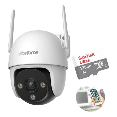 Imagem da oferta Camera Wifi 360° Im7 S Full Color Intelbras + Cartão 128gb Branco