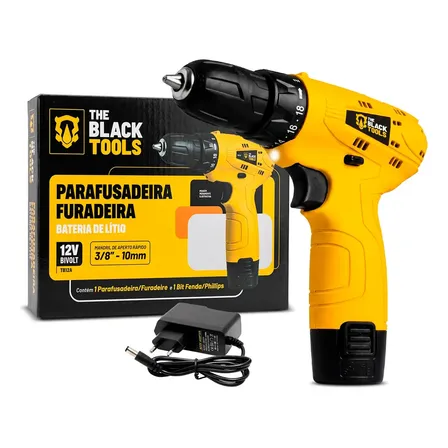 Imagem da oferta Parafusadeira Furadeira The Black Tools TB12A 3/8 a Bateria Cor Amarelo Frequência 60Hz