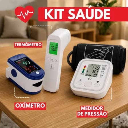 Imagem da oferta Kit Saúde 3 Em 1 Aparelho De Pressão Arterial Digital + Oxímetro De Dedo + Termômetro Infravermelho Testa Sem Contato Medidor Sinais Vitais Portátil Bpm Saturação Oxigênio Combo Branco