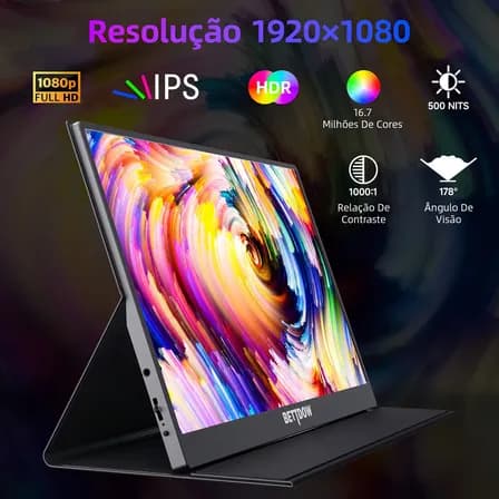 Imagem da oferta Monitor Portátil Gamer Bettdow De 15.6 Full Hd Ips Antirreflexo Com Capa Preto 127/220v