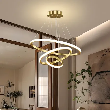 Imagem da oferta Lustre Led Sala Moderno 60w, 3 Arcos Pendente Luminária Teto 127/220v Dourado