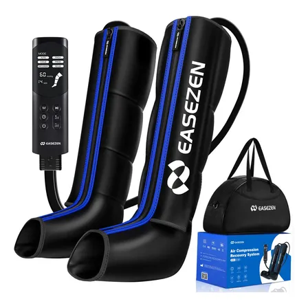 Imagem da oferta Bota De Compressao Pneumatica Massageador Pes Portatil Preto Com Detalhes Em Azul