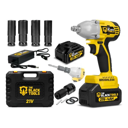 Imagem da oferta Chave De Impacto A Bateria 21V 1/2" Pol 2400 Rpm Bivolt Com Acessórios E Maleta The Black Tools