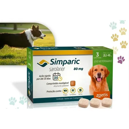 Imagem da oferta Simparic 80mg Antipulgas 20 A 40kg Zoetis 3 Comprimidos Verde-escuro
