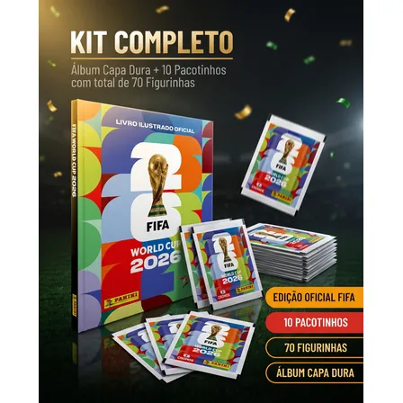 Imagem da oferta Kit 70 Figurinhas + Álbum Copa Do Mundo Fifa 2026 Panini Capa Dura C/ 10 Envelopes