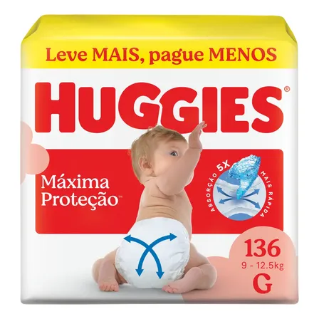Imagem da oferta Huggies Fralda Descartável Máxima Proteção G - 136 Un Sem Gênero
