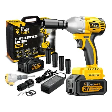 Imagem da oferta Chave De Impacto A Bateria 21v 4000mah Motor Brushless Com Maleta E Acessorios The Black Tools Amarelo E Preto 127/220v 60hz