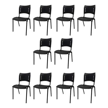 Imagem da oferta Kit 10 Cadeiras Iso Preta Para Igreja, Escola, Recepção. Preto