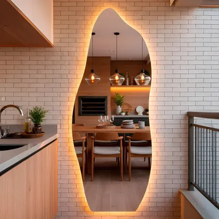 Imagem da oferta Espelho Orgânico Com Led 150x50 Cm Para Sala Quarto Banheiro Moldura Flame Led Quente