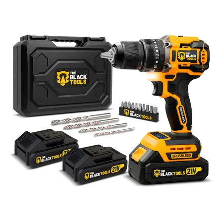 Imagem da oferta Parafusadeira Furadeira De Impacto Profissional Sem Fio 2 Baterias 21v Com Maleta Tb-21yx The Black Tools Amarelo E Preto 127/220v 60hz