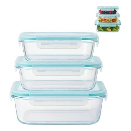 Imagem da oferta Kit 3 Potes Vidro Herméticos Com Tampas Link Buy Retangulares Azul Azul-celeste
