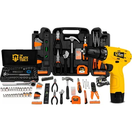 Imagem da oferta Kit Jogo Ferramentas 169 Peças Soquetes + Parafusdeira 12v Amarelo E Preto