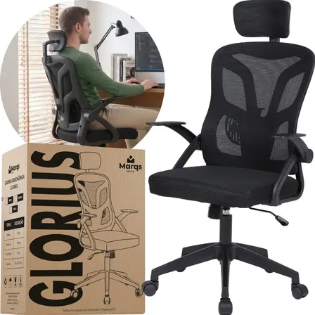 Imagem da oferta Cadeira De Escritorio Ergonomica Nr17 Glorious Marqs Home Giratoria Resistente Reforçada 180kg Confortavel Reuniao Mesh Preta