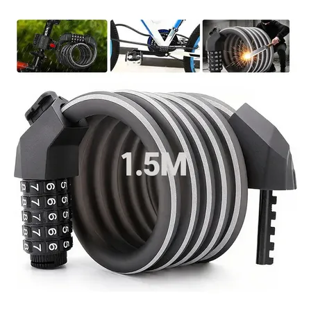 Imagem da oferta Cadeado de Bicicleta Reforçado com Cabo de Aço e Senha, 1,5m