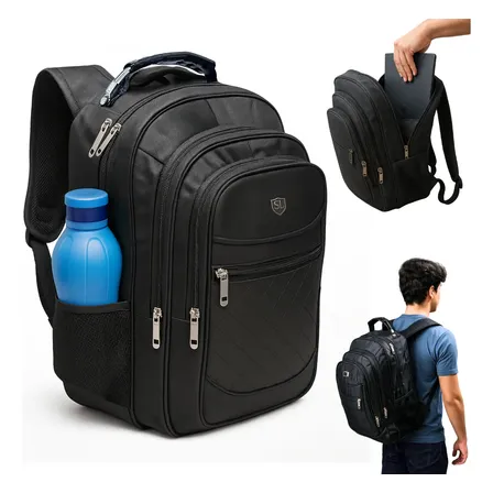 Imagem da oferta Mochila Masculina Impermeável Reforçada Aço Escola Notebook Preto Liso