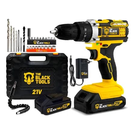 Imagem da oferta Parafusadeira Furadeira De Impacto The Black Tools Profissional Tb-21px 2 Baterias Com Maleta 60hz Amarelo 127/220v