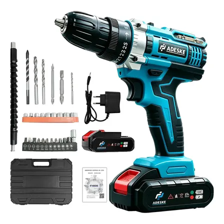 Imagem da oferta Kit Profissional Parafusadeira e Furadeira Elétrica sem Fio com Baterias ,Carregador, Maleta e Acessórios. Ideal para montagem de móveis, furação em concreto, parafusos em metal, reparos domésticos