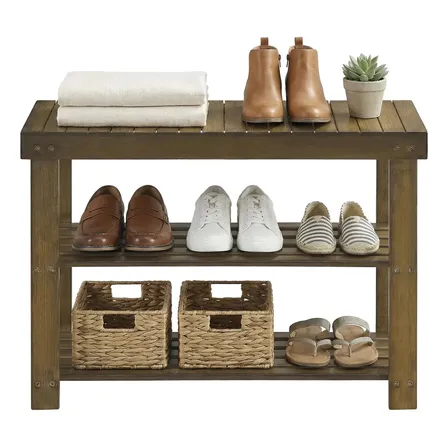Imagem da oferta Songmics Banco Sapateira, Organizador De Sapatos Em Bambu Marrom
