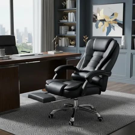 Imagem da oferta Cadeira Presidente Python Fly Preto Ergonômica Reclinável Com Apoio De Pés Couro Sintético