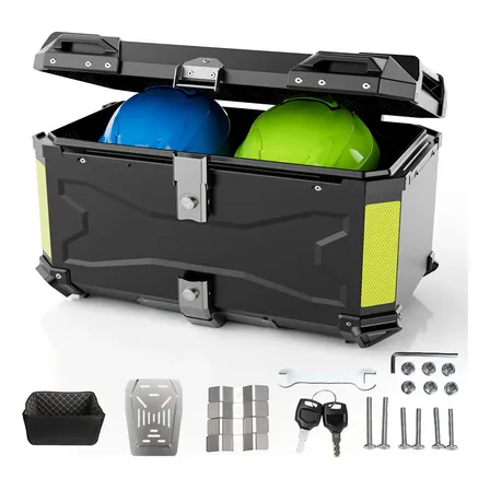 Imagem da oferta Baú Bauleto Aluminio 65 Litros Moto 2 Capacetes Universal Preto
