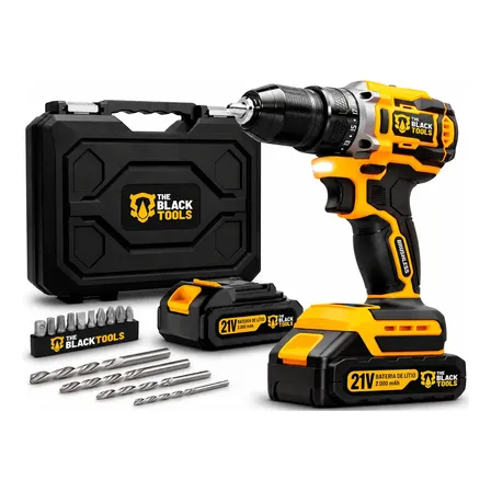 Imagem da oferta Parafusadeira Furadeira Impacto The Black Tools C/2 Baterias Amarelo E Preto 60hz 127/220v
