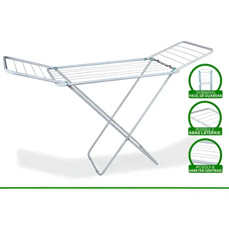 Imagem da oferta Varal De Chão Reforçado Com Abas Dobrável Retrátil Slim Mor Branco