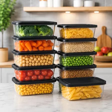 Imagem da oferta Kit 10 Potes 500ml Bpa Free Microondas Freezer Tampa Preta Preto