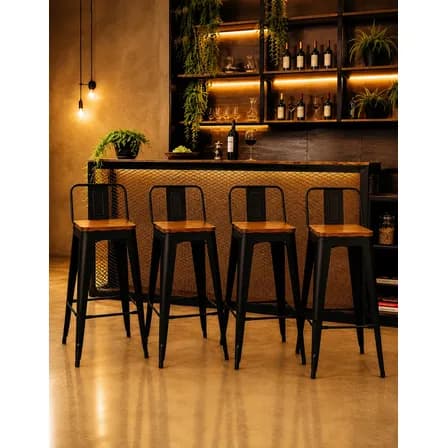 Imagem da oferta Kit 4 Banquetas Altas Tolix Com Assento Madeira Com Encosto Liso Marrom