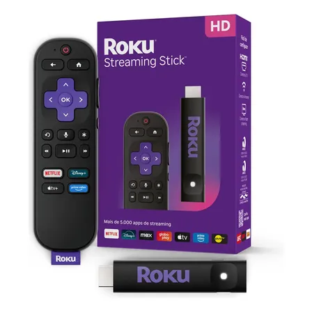 Imagem da oferta Roku Streaming Stick 2025 Para Tv Hd/fhd Controle Por Voz Preto De Voz 3ª geração 3840BR