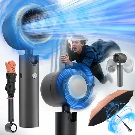 Imagem da oferta Guarda Chuva Sombrinha Upf50+ C/mini Soprador Jet Fan Rpm Sem Fio +3 Potências Battery 2500mah, Vento Forte, Laranja