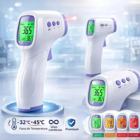 Imagem da oferta Termômetro Infravermelho Sem Contato Digital Medição Rápida Alta Precisão Display Lcd Memória Alarme Sensor Davely