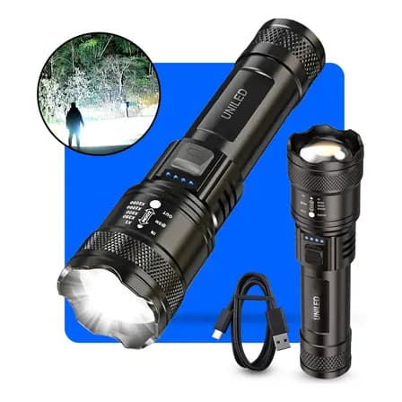 Imagem da oferta Lanterna Militar Tatica Led Cree Mais Forte Do Mundo Potente 1km Zoom Telescópico Alto Brilho Resistente Agua Sitio Fazenda Uniled Branco Preto
