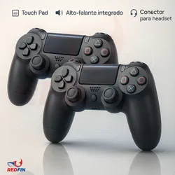 Imagem da oferta Kit 2 Controles Compatível Ps4 Cabo Controle Tv Samsung Pc P4 Ps 4 Bluetooth Dual Shock 4 Bluetooth Manete Pc Gamer Tv Smart Controle Bluetooth Sem Fio Celular Headset P2 Cor Preto - Marca Redfin