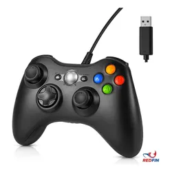 Imagem da oferta Controle Para Xbox 360 Com Fio USB e PC Preto Vibracão Console Joystick Manete Gamepass Steam Tv Pc Android Pc Controle Pc Gamer Redfin