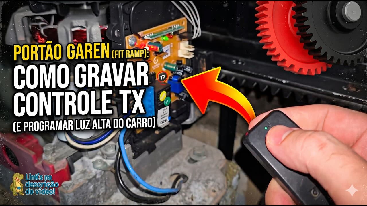 Como gravar controle remoto no portão Garen Fit Ramp e programar TX na luz alta do carro