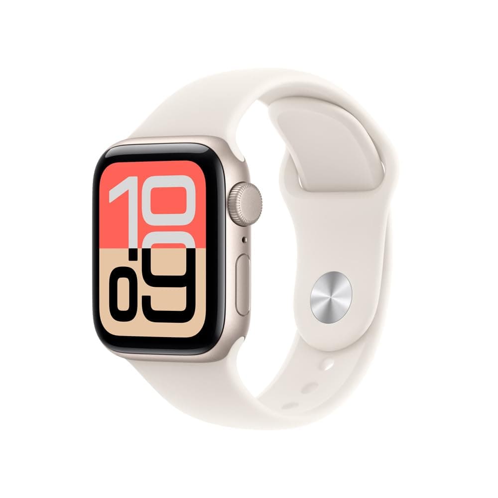 Imagem da oferta Apple Watch SE 3 GPS, Caixa em alumínio luz das estrelas de 40 mm com Bracelete desportiva luz das estrelas - M/G