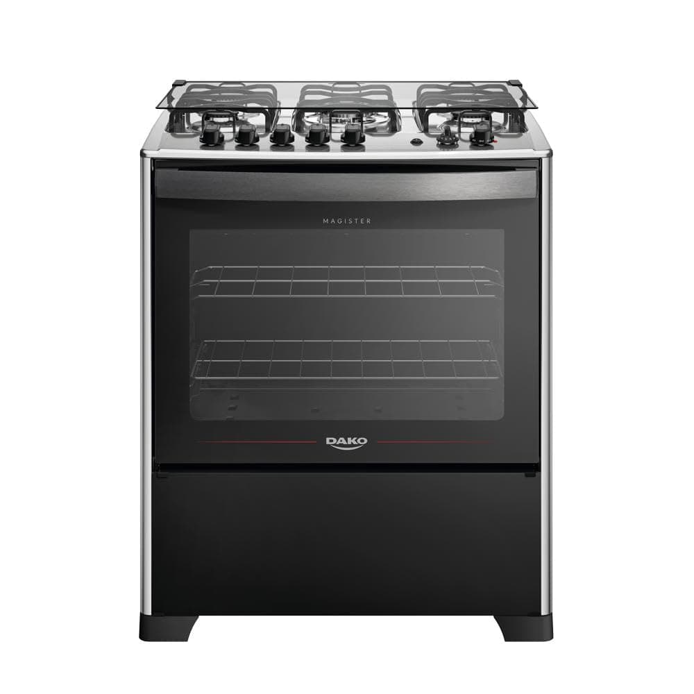 Imagem da oferta Fogão 5 Bocas Dako Magister Grill Preto com Mesa Inox Bivolt