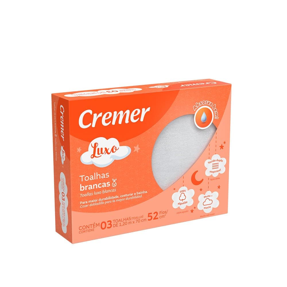 Imagem da oferta Cremer Toalha Luxo Branca Com 3 Unidades