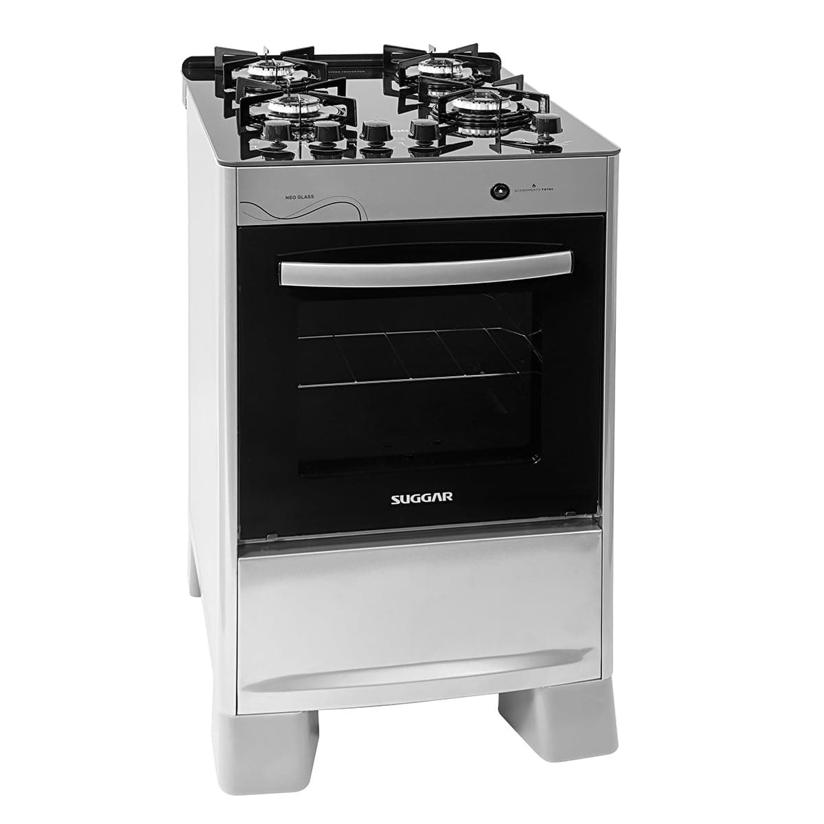 Imagem da oferta SUGGAR FOGÃO NEO GLASS PRATA MESA DE VIDRO 4 BOCAS TREMPE 6 APOIOS ACENDIMENTO AUTOMÁTICO FGVNG410PRIX
