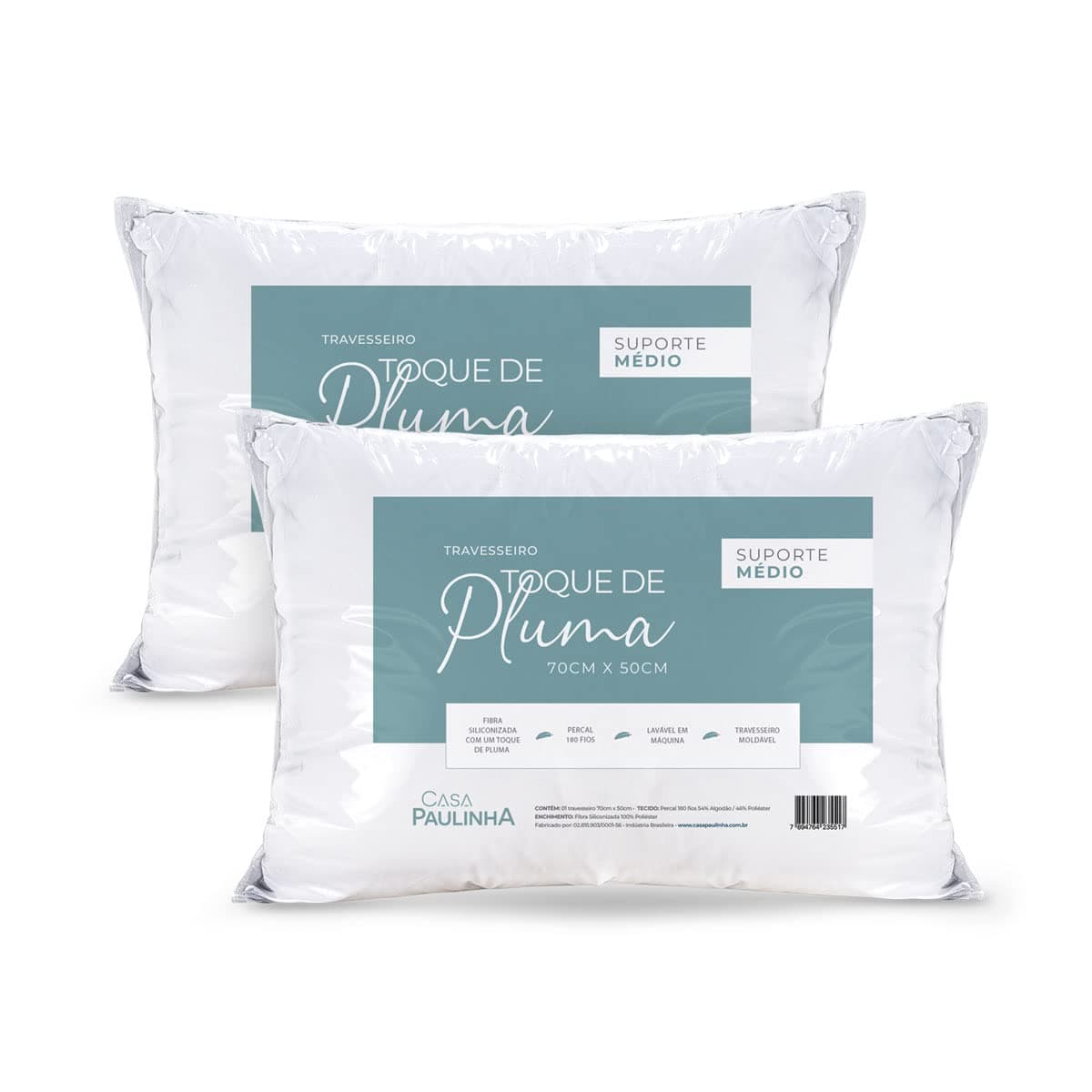 Imagem da oferta Kit 02 Travesseiros Toque de Pluma Pena Percal 180 Fios 50x70cm Lavável, Antiácaro, Antialérgico